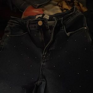 Blue rhinestone flare jeans, brand new